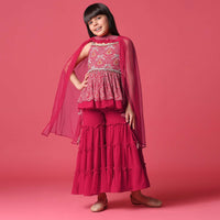 KALKI Rani Pink Embroidered Kurti And Sharara Set For Girls