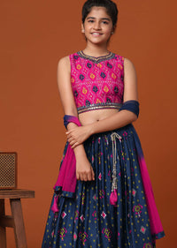 Kalki Rani Pink Lehenga And Blouse Set In Patola Silk With Mirrorwork For Girls