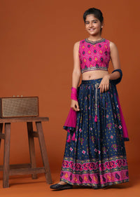 Kalki Rani Pink Lehenga And Blouse Set In Patola Silk With Mirrorwork For Girls