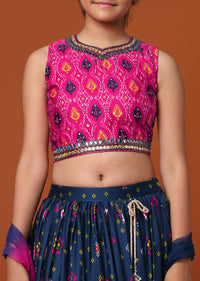 Kalki Rani Pink Lehenga And Blouse Set In Patola Silk With Mirrorwork For Girls