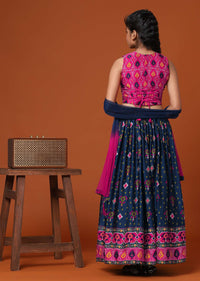 Kalki Rani Pink Lehenga And Blouse Set In Patola Silk With Mirrorwork For Girls
