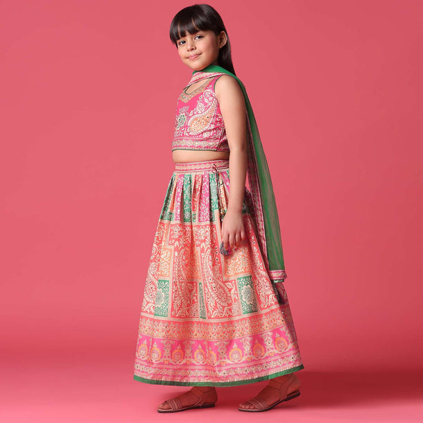 KALKI Rani Pink Lehenga Blouse Set With Bead Embroidery For Girls