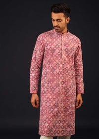 Fuschia Pink Thread-Embroidered Kurta Set