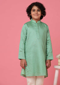 KALKI Sea Green Silk Kurta Set For Boys