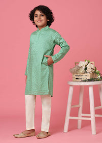 KALKI Sea Green Silk Kurta Set For Boys