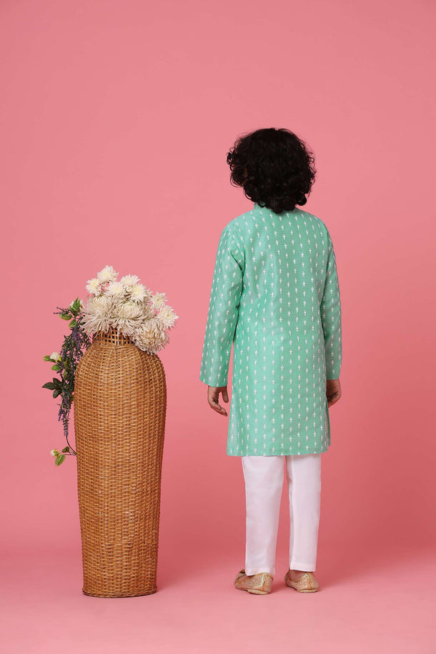 KALKI Sea Green Kurta Set In With Thread Embroidery For Boys