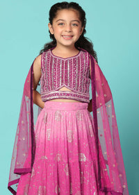 Kalki Shaded Pink Embroidered Lehenga And Blouse Set In Georgette For Girls