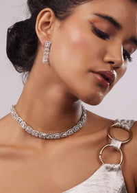 Silver Alloy Plated Diamond Necklace Set