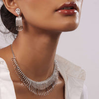 Silver Alloy Plated Diamond Spike Necklace Set