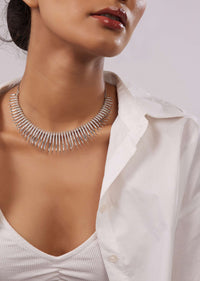 Silver Alloy Plated Diamond Spike Necklace Set