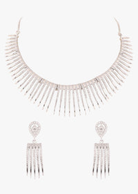 Silver Alloy Plated Diamond Spike Necklace Set