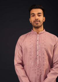 Petal Pink Mirror And Thread Embroidered Kurta Set