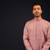 Petal Pink Mirror And Thread Embroidered Kurta Set