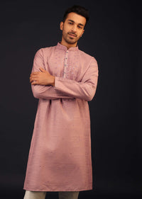 Petal Pink Mirror And Thread Embroidered Kurta Set