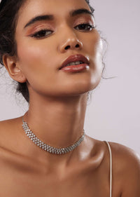 Silver Plated Diamond Mesh Necklace Set
