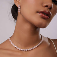 Silver Plated Diamond Necklace Set With Pink Stones