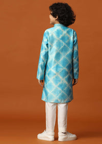 Kalki Sky Blue Boys Kurta Set In Silk With Threadwork And Pearls Around The Yoke For Boys