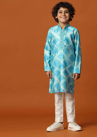 Kalki Sky Blue Boys Kurta Set In Silk With Threadwork And Pearls Around The Yoke For Boys