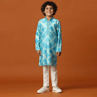 Kalki Sky Blue Boys Kurta Set In Silk With Threadwork And Pearls Around The Yoke For Boys