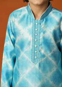 Kalki Sky Blue Boys Kurta Set In Silk With Threadwork And Pearls Around The Yoke For Boys