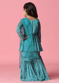 Kalki Sky Blue Palazzo And Kurta Set In Satin Blend For Girls