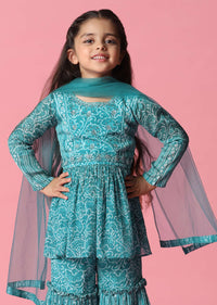 Kalki Sky Blue Palazzo And Kurta Set In Satin Blend For Girls