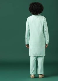 Kalki Sky Blue Sherwani Set In Silk With Threadwork For Boys