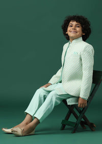 Kalki Sky Blue Sherwani Set In Silk With Threadwork For Boys