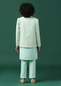 Kalki Sky Blue Sherwani Set In Silk With Threadwork For Boys