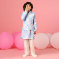 Kalki Sky Blue Tie-Dye Bandi Jacket Set In Silk With Threadwork For Boys