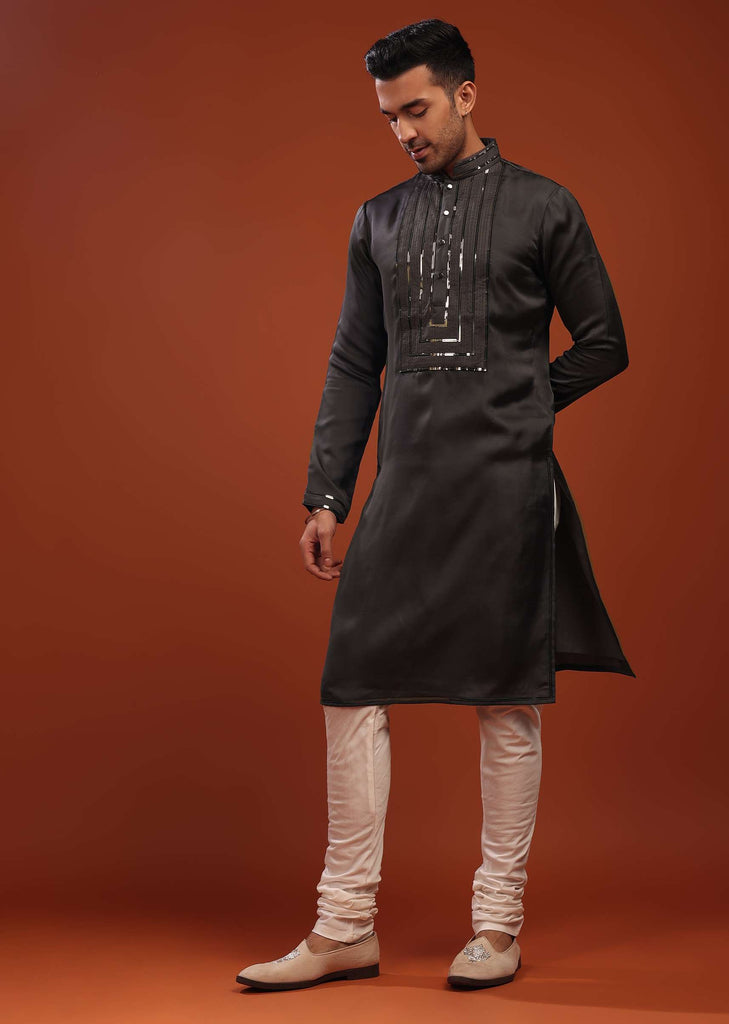 Slate Grey Festive Kurta In Mini Silk With A Cocktail Look