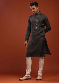 Slate Grey Festive Kurta In Mini Silk With A Cocktail Look