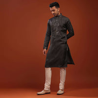 Slate Grey Festive Kurta In Mini Silk With A Cocktail Look