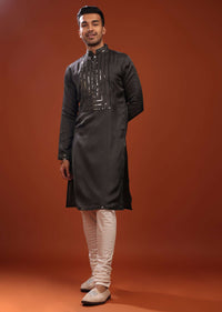 Slate Grey Festive Kurta In Mini Silk With A Cocktail Look