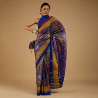 Peacock Blue Saree In Silk With Ikat Weave Patola Work