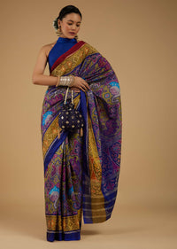 Peacock Blue Saree In Silk With Ikat Weave Patola Work