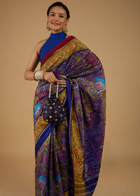 Peacock Blue Saree In Silk With Ikat Weave Patola Work