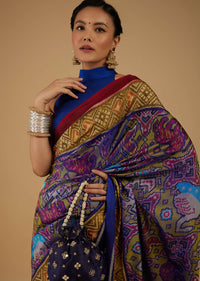 Peacock Blue Saree In Silk With Ikat Weave Patola Work