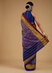 Peacock Blue Saree In Silk With Ikat Weave Patola Work