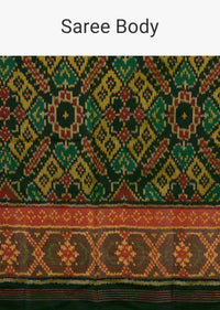 Forest Green Saree In Silk With Ikat Weave Patola Work
