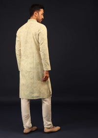 Mist Green Embroidered Kurta Set With Vintage Floral Print