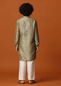 Kalki Tan Brown Bandhani Printed Kurta Set In Silk For Boys