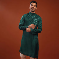 Peacock Green Festive Kurta In Mini Silk With Asymmetrical Bottom Cut And Cocktail Look