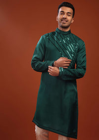 Peacock Green Festive Kurta In Mini Silk With Asymmetrical Bottom Cut And Cocktail Look