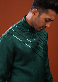 Peacock Green Festive Kurta In Mini Silk With Asymmetrical Bottom Cut And Cocktail Look