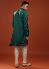 Peacock Green Festive Kurta In Mini Silk With Asymmetrical Bottom Cut And Cocktail Look