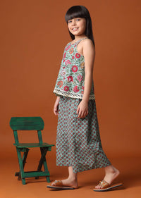 KALKI Teal Green Printed Top And Palazzo Set For Girls