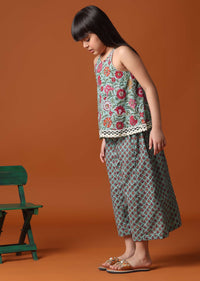 KALKI Teal Green Printed Top And Palazzo Set For Girls