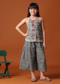 KALKI Teal Green Printed Top And Palazzo Set For Girls