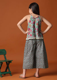 KALKI Teal Green Printed Top And Palazzo Set For Girls